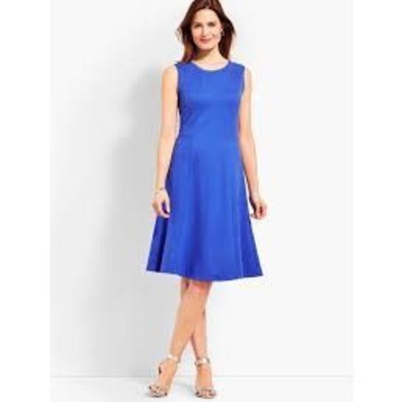 Talbots Size 14 Sleeveless Fit & Flare Dress Solid Blue Knee Length Minimalist - Picture 1 of 9